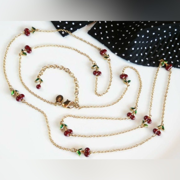 Joan River Custom Enamel Cherry Necklace and Earrings set - Picture 9 of 17